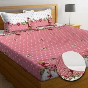 New Trending Fitted (Elastic) Cotton Double Bedsheet With 2 Pillow Covers