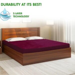 High-Quality Waterproof Mattress Protector for Double Bed – 100% Terry Cotton, Breathable & Elastic Fitted in Coffee Color