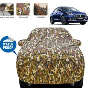 All Weather Protection Car Cover for Maruti Suzuki Swift Dzire | Anti Dust, 100% Waterproof, Swift Dzire Car Cover, Dzire Car Cover, Maruti Suzuki Dzire Cover Durable – Triple Stitched Elastic Grip with Mirror Pocket| (Military Jungle Print)