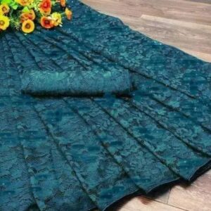 Brasso Net Aqua Blue Saree With Blouse