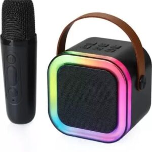 Rechargeable Karaoke Mic with Speaker for Singing | Wireless Mini Portable Bluetooth Speaker with Microphone & LED Lights | Cute Birthday Gift for Kids Musical Toys for Boys, Girls and Adults