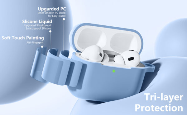 Air Pods Pro & Case Cover, Shockproof Washable Silicone Protective Cover Case with Carabiner Front LED Visible - Image 9