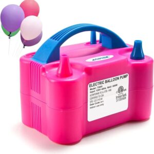 Dual Nozzle Electric Air Balloon Pump Machine | Portable Balloon Pump | Balloon Blower Inflator Machine Ideal for Party Decorations Wedding Parties – Pink, Free 1pc Tying Tool