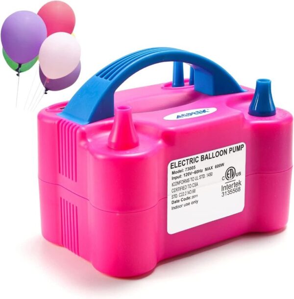 Dual Nozzle Electric Air Balloon Pump Machine | Portable Balloon Pump | Balloon Blower Inflator Machine Ideal for Party Decorations Wedding Parties - Pink, Free 1pc Tying Tool