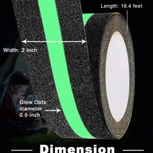 Anti Slip Glow Tape Non-Slip Grip Tape for Stairs & Slippery Surfaces, Self-Adhesive Radium Glow in The Dark Tape, Fall Resistant Skid Strips (2 InchX16.4 Foot)