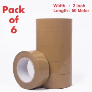 6 Pcs. Brown Cello Tape Packaging Brown Tape – 2 inch / 48MM x 50Meter | Pack of 6 | for Packaging, Decorating and DIY works, Office and School work