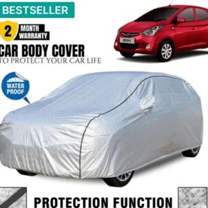 Waterproof Car Cover For Hyundai Eon with Mirror Pocket Eon Car Cover Premium Fabric (Silver and Black)