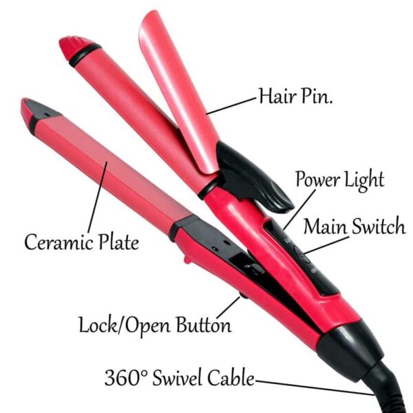 2 in 1 Hair Straightener - 2 in 1 Hair Beauty Set - Baal Sidhe Karne Wali Straight Machine - Curler and Straightener 2 in 1 (Pink) - Image 3