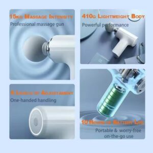 Mini Massage Gun Deep Tissue Portable 6 Speeds Handheld Muscle Massager with 4 Massage Heads 1800mAh Battery And Type-C Charging for Muscle Pain Relief Recovery