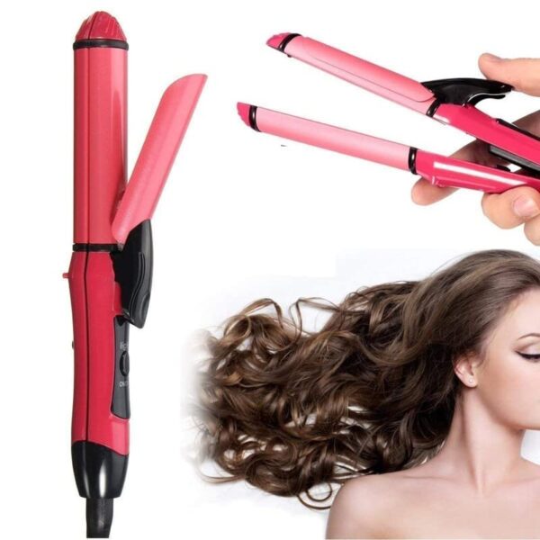 2 in 1 Hair Straightener - 2 in 1 Hair Beauty Set - Baal Sidhe Karne Wali Straight Machine - Curler and Straightener 2 in 1 (Pink) - Image 2