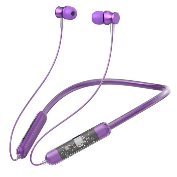 Neckband Earphones, Exclusive Transparent Design, 4 Voice Modes for Calls, 25 Hrs Playtime, Smart Voice Assistance, HD Sound & Rich Bass,Bluetooth Earphones with Type C Fast Charging Purple