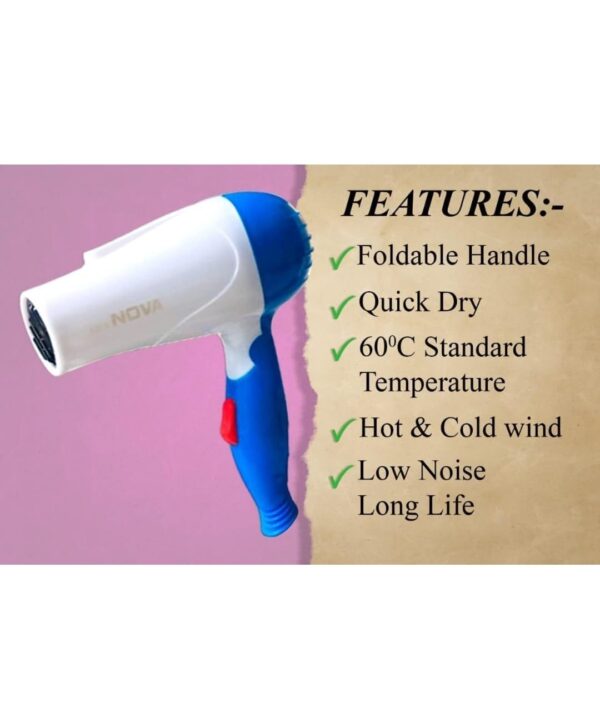NEW Nova Nv-1290 1000 Watts Foldable Hair Dryer For Women Professional Electric Foldable Hair Dryer With 2 Speed Control,Multicolor - Image 3