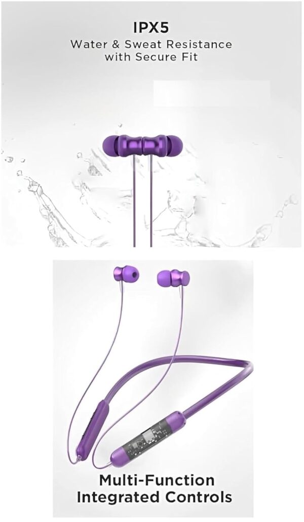Neckband Earphones, Exclusive Transparent Design, 4 Voice Modes for Calls, 25 Hrs Playtime, Smart Voice Assistance, HD Sound & Rich Bass,Bluetooth Earphones with Type C Fast Charging Purple - Image 6