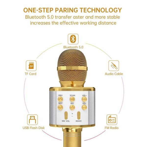 Wireless Bluetooth Recording Condenser Handheld Microphone Bluetooth Speaker Audio Recording Karaoke with Mic (Multicolor 1 Pc) - Image 5