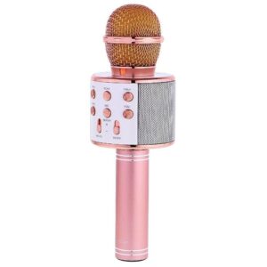 Rose Gold & Silver Color Mic – Wireless & 2 in 1 Portable Microphone with Speaker, Continuous Play+ USB Charging + Card Slot + Aux Port + Audio Recording for Wireless Singing, Parties