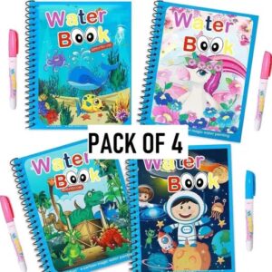 Reusable Magic Water Quick Dry Book Water Coloring Book Doodle with Magic Pen Painting Board for Children Education Drawing Pad (Random Design & Assorted Color) Multi Color (Pack of 4)