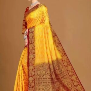 NEW BANARASI SILK SAREE WITH UNSTICHED TASSELS & LATKAN