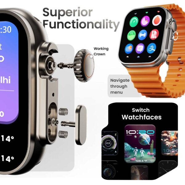 Crown Smart Watch 1.95'' Display, Bluetooth Calling, Working Crown, Zinc Alloy Frame, 900 Nits Brightness, AI Voice Assistant, SpO2 Monitoring, 100+ Sports Mode (Orange) - Image 8