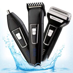 Pick Ur Needs Hair Trimmer Professional AC/DC Shaver With Clipper And 3 In 1 Beard, Nose And Ear Waterproof Hair Trimmer For Men, Black