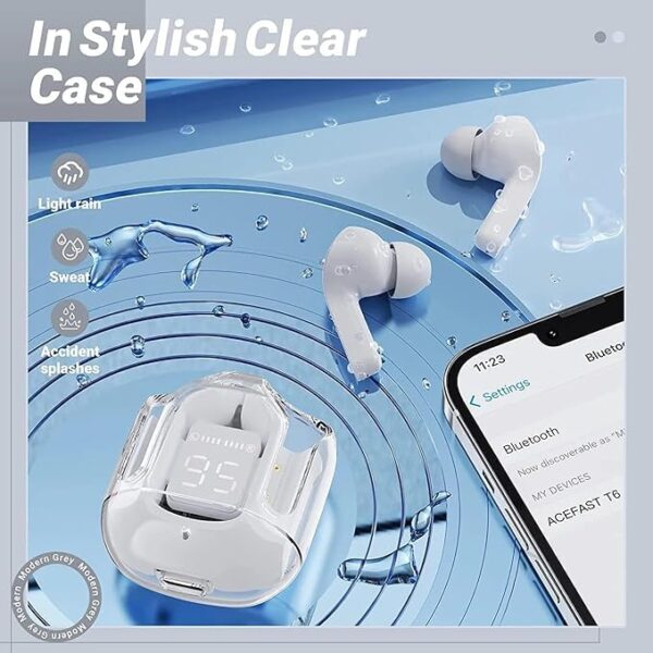 ltrapod Wireless Bluetooth in Ear Earbuds Transparent Charging Case Active Noise Cancellation Led Digital Display Bluetooth Earphones Touch Control Water Resistant GREEN - Image 2