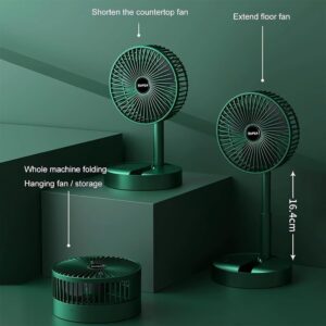 New Portable USB Rechargeable Collapsible Desk Fan for Travel, Silent Stand up Fan Wireless Folding Oscillating Compact Floor Standing Fans for Dorm ＆ Bedroom (KHAKI)