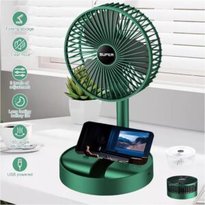 New Portable USB Rechargeable Collapsible Desk Fan for Travel, Silent Stand up Fan Wireless Folding Oscillating Compact Floor Standing Fans for Dorm ＆ Bedroom (BLACK)