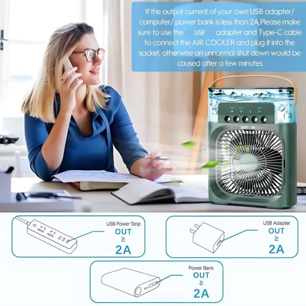 Air-Conditioner-Small-Ac-Quaite-Personal-Air-cooler-Usb-Power-Mini-Desktop-Cooling-Misting-fan-1/2/3-Timer-With-speed-360-Adjustable-Tap-For-Office-Room-Desk-Water-Tank-Home-Kitchen - Image 7