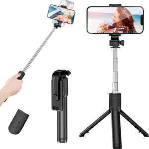 Selfie Stick, Extendable Selfie Stick with Wireless Remote and Tripod Stand, Portable, Lightweight, Compatible with All Smartphone and Mobile (Black)