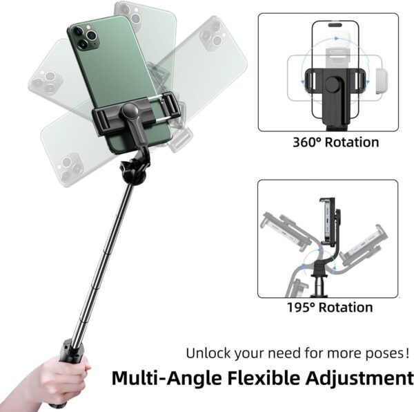 Selfie Stick, Extendable Selfie Stick with Wireless Remote and Tripod Stand, Portable, Lightweight, Compatible with All Smartphone and Mobile (Black) - Image 9