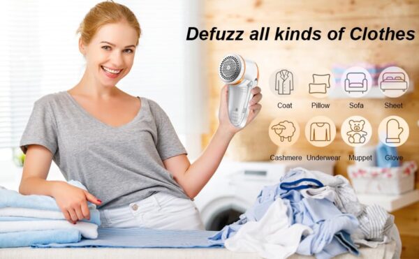 Electric Lint Remover | 1 Year Warranty| with 3 Leaf Blade, 9500 RPM Turbo Motor, Honeycomb Mesh, Safety Cover, lint Remover for Clothes White and Orange - Image 5