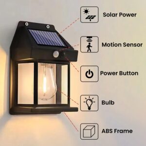 Solar Wall Lights Outdoor Motion Sensor Auto Chargeable Exterior LED Sconce Front Porch Security Lamps waterproof for Patio Garden (Pack of 1, Warm Yellow)