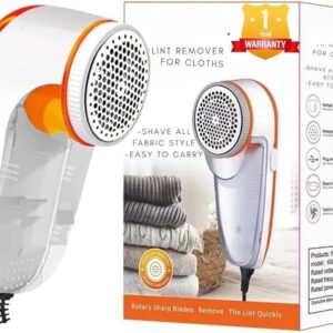 Electric Lint Remover | 1 Year Warranty| with 3 Leaf Blade, 9500 RPM Turbo Motor, Honeycomb Mesh, Safety Cover, lint Remover for Clothes White and Orange