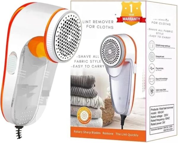 Electric Lint Remover | 1 Year Warranty| with 3 Leaf Blade, 9500 RPM Turbo Motor, Honeycomb Mesh, Safety Cover, lint Remover for Clothes White and Orange