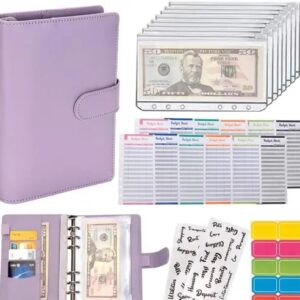 PRSVIKE A6 Binder Budget Notebook Budget Binder | File Folder Ring Binder Notebook Set | 12PCS A6 Binder Pockets Loose Leaf Bags 6 Ring Binder Cash Budget Envelopes System (pink) (Pack of 1)