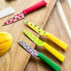 Pack of 3 Knife Set, Printed Knife Set, Stainless Steel Knife for Kitchen Use, Home Use, Santoku Knife, Non-Slip Handle, Plastic Cover, Cutting, Slicing, Chopping, Set (3 Knife )(Cover are not including)