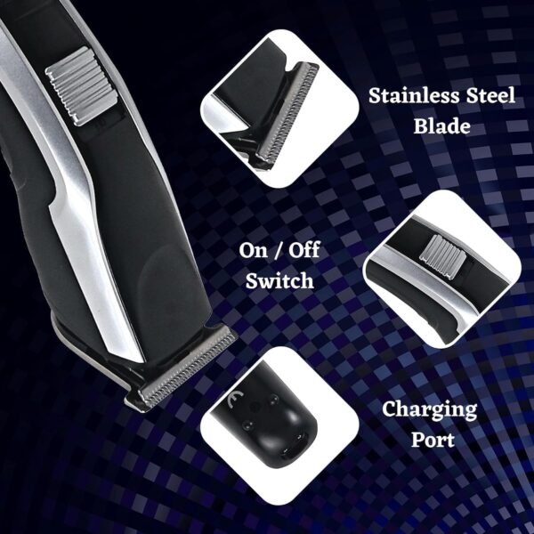 THE DIFFERENCE HTC AT-538 Rechargeable Hair Beard Trimmer for Men Trendy Styler HTC Trimmer Stainless Steel Sharp Blade Beard Shaver (Black) - Image 3
