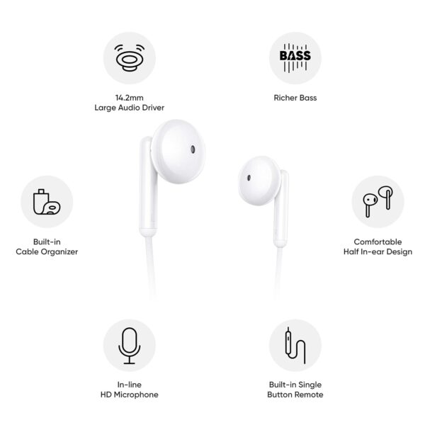 realme Buds Classic Wired in Ear Earphones with Mic (White) - Image 6