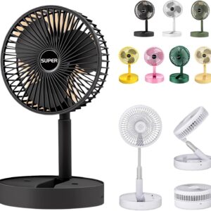 New Portable USB Rechargeable Collapsible Desk Fan for Travel, Silent Stand up Fan Wireless Folding Oscillating Compact Floor Standing Fans for Dorm ＆ Bedroom (BLACK)