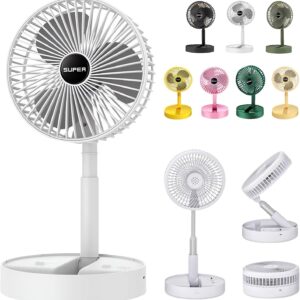 New Portable USB Rechargeable Collapsible Desk Fan for Travel, Silent Stand up Fan Wireless Folding Oscillating Compact Floor Standing Fans for Dorm ＆ Bedroom (WHITE)