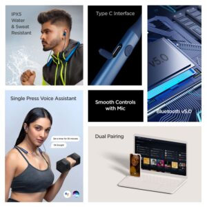 Rockerz 335 Wireless Neckband with ASAP Charge, Up to 30H Playback, Qualcomm aptX & CVC, Enhanced Bass, Metal Control Board, IPX5, Type C Port, Bluetooth v5.0, Voice Assistant(Navy Blue)