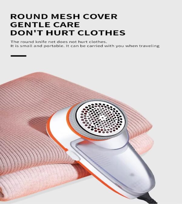 Electric Lint Remover | 1 Year Warranty| with 3 Leaf Blade, 9500 RPM Turbo Motor, Honeycomb Mesh, Safety Cover, lint Remover for Clothes White and Orange - Image 2