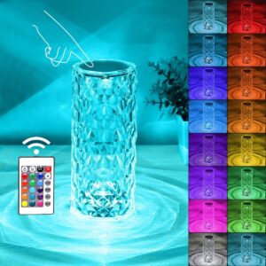Crystal Lamp Light/16 Color Changing Diamond Shape Table Lamp/USB C Rechargeable Night Lamps/Touch with Remote Control for Bedroom/Living Room/Party-Dinner/Home Decor(Multicolor/1 Piece), LED