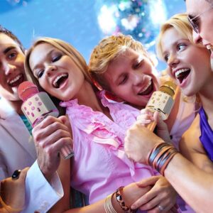 Rose Gold & Silver Color Mic – Wireless & 2 in 1 Portable Microphone with Speaker, Continuous Play+ USB Charging + Card Slot + Aux Port + Audio Recording for Wireless Singing, Parties