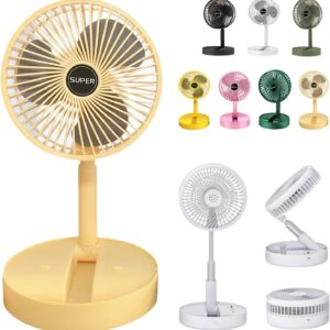 New Portable USB Rechargeable Collapsible Desk Fan for Travel, Silent Stand up Fan Wireless Folding Oscillating Compact Floor Standing Fans for Dorm ＆ Bedroom (KHAKI)