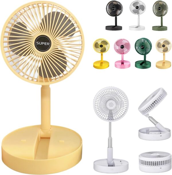 New Portable USB Rechargeable Collapsible Desk Fan for Travel, Silent Stand up Fan Wireless Folding Oscillating Compact Floor Standing Fans for Dorm ＆ Bedroom (KHAKI)