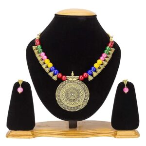 Brass and Beads Contemporary Traditional Necklace Set for Girls and Women – Multicolour