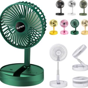 New Portable USB Rechargeable Collapsible Desk Fan for Travel, Silent Stand up Fan Wireless Folding Oscillating Compact Floor Standing Fans for Dorm ＆ Bedroom (GREEN)