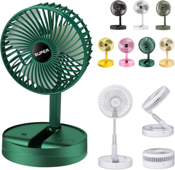 New Portable USB Rechargeable Collapsible Desk Fan for Travel, Silent Stand up Fan Wireless Folding Oscillating Compact Floor Standing Fans for Dorm ＆ Bedroom (GREEN)