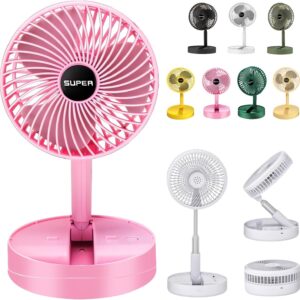 New Portable USB Rechargeable Collapsible Desk Fan for Travel, Silent Stand up Fan Wireless Folding Oscillating Compact Floor Standing Fans for Dorm ＆ Bedroom (PINK)