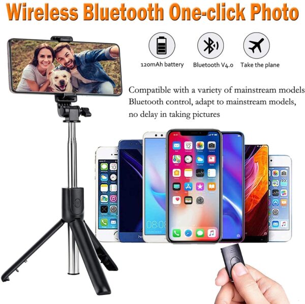 Selfie Stick, Extendable Selfie Stick with Wireless Remote and Tripod Stand, Portable, Lightweight, Compatible with All Smartphone and Mobile (Black) - Image 8